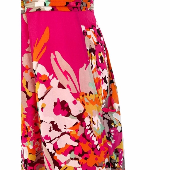 BCBGMAXAZRIA PRINTED SILK V-NECK MAXI DRESS - Picture 4 of 4